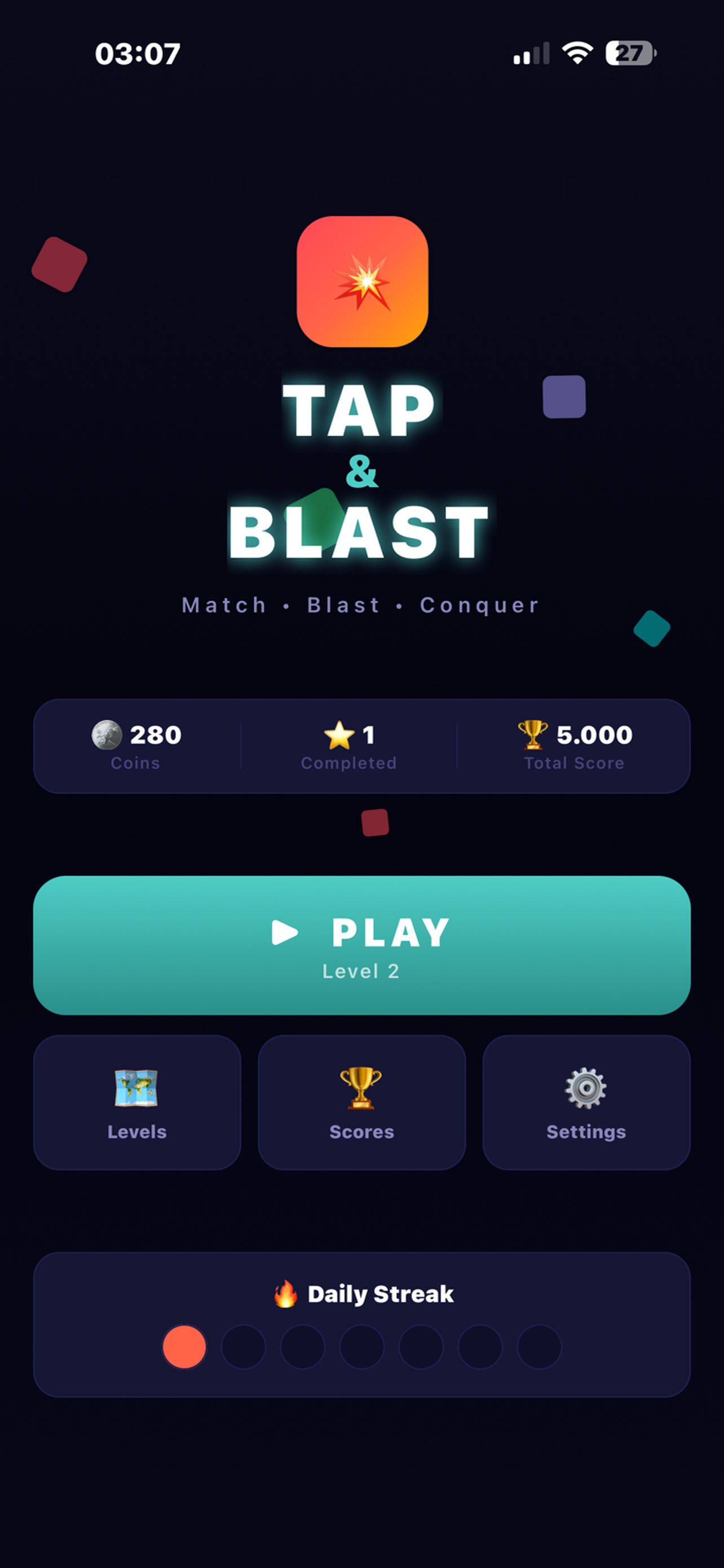 Tap & Blast home screen