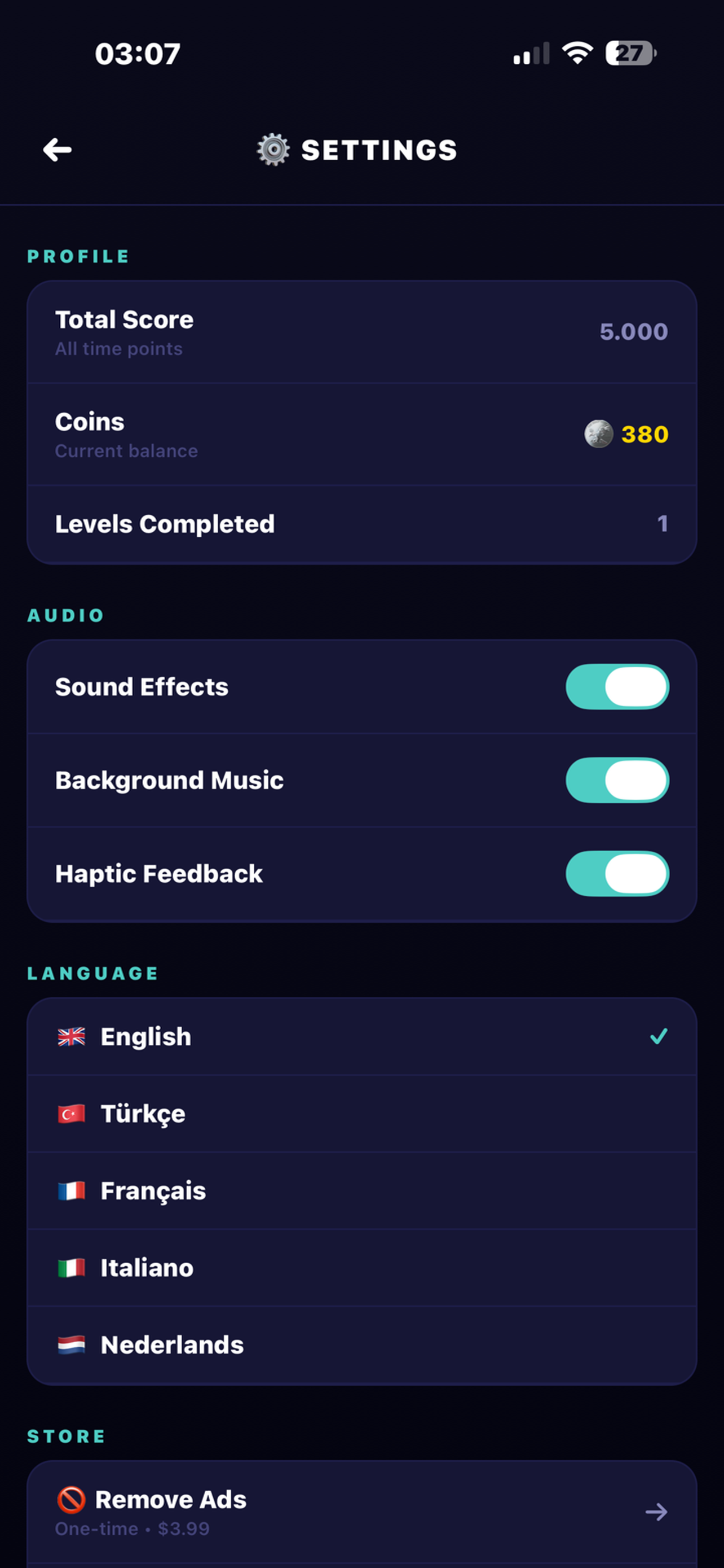 Tap & Blast settings